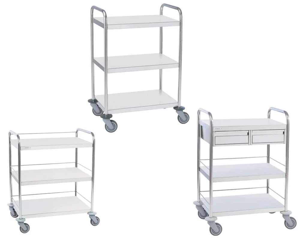 Guéridons de soins inox bords tombés